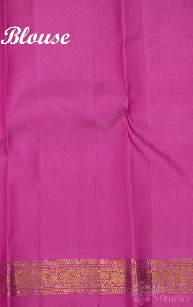 Orange kanchipuram silk saree with meena buttas