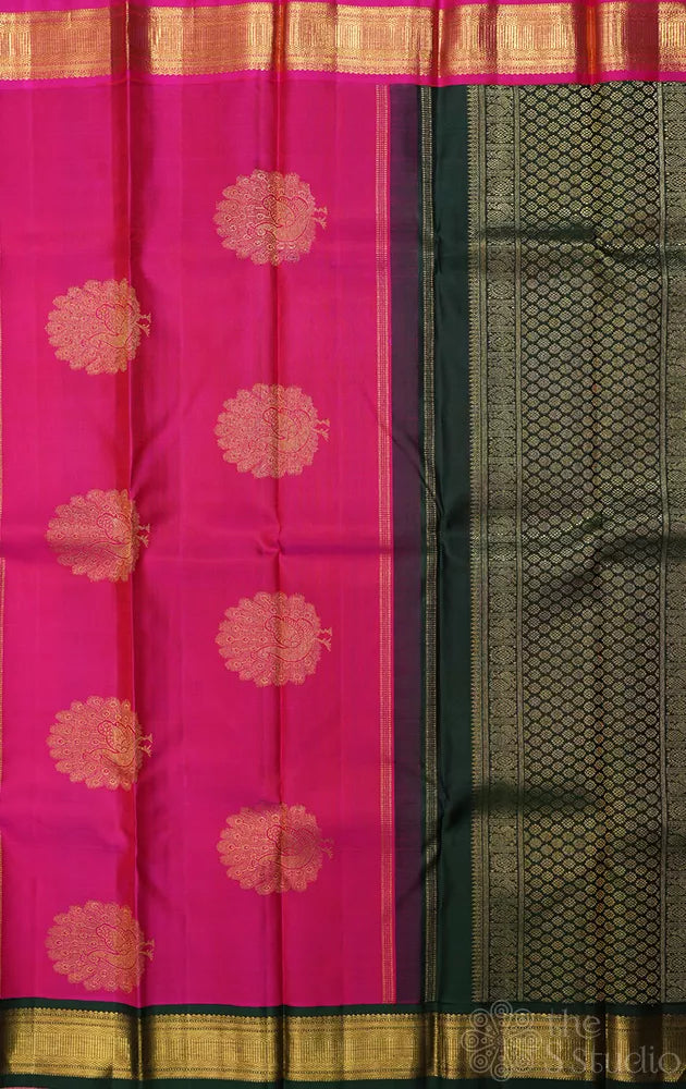 Grey kanjivaram silk saree with ganga jamuna korvai borders