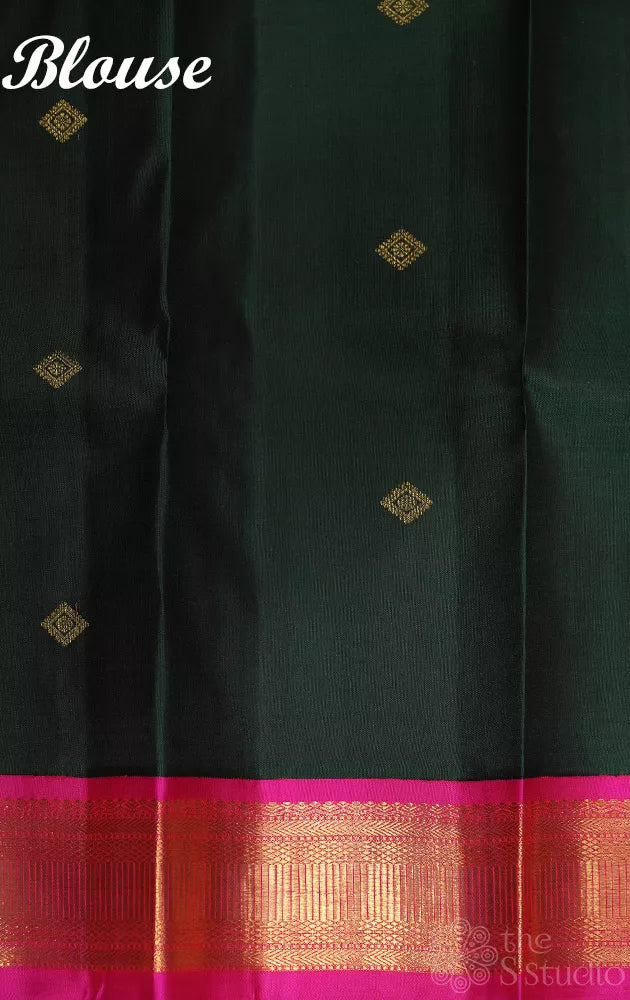 Grey kanjivaram silk saree with ganga jamuna korvai borders