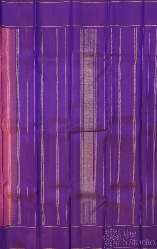 Peachish rose kanchipuram silk saree with violet border