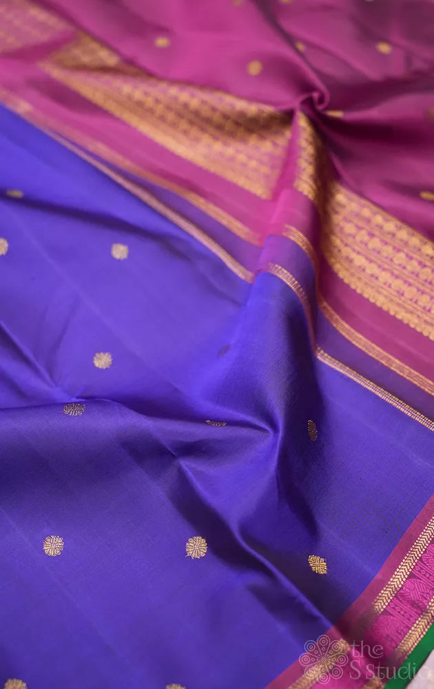Royal blue kanjivaram silk saree with small magenta border