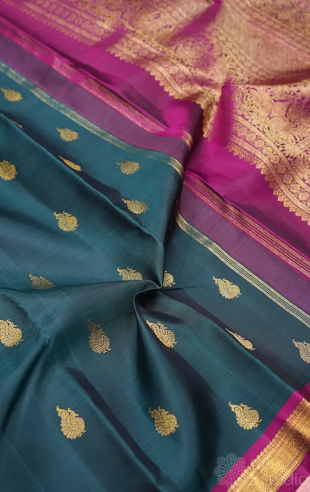 Rama blue with magenta small border kanjivaram silk saree