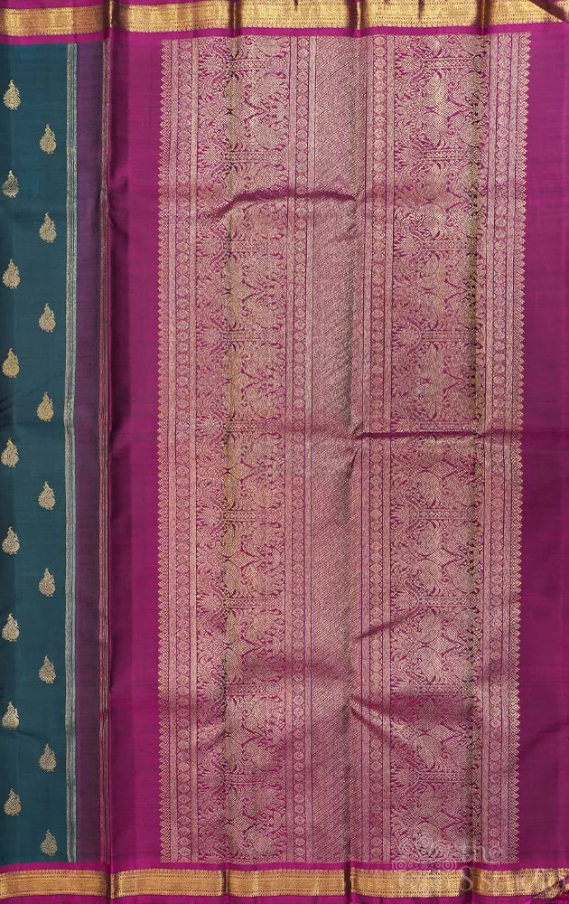 Rama blue with magenta small border kanjivaram silk saree