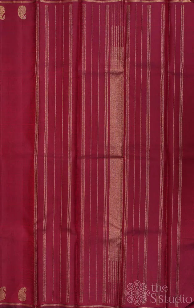 Maroon kanchi silk saree with mango motifs along the border