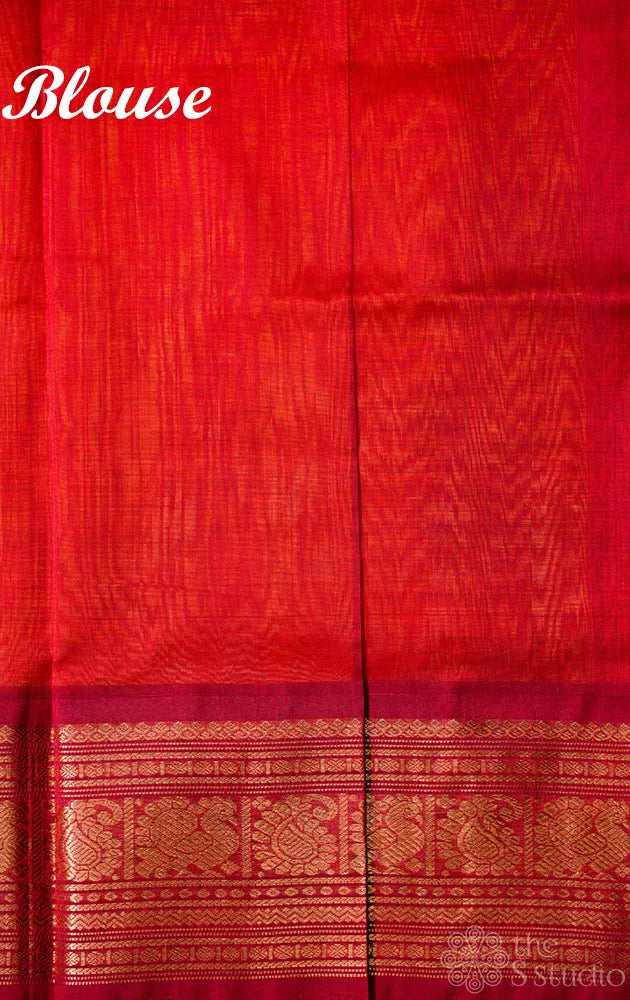Yellow handloom silk cotton saree with korvai maroon border