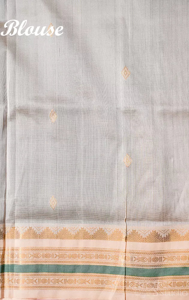 Brown handwoven silk cotton saree with korvai border