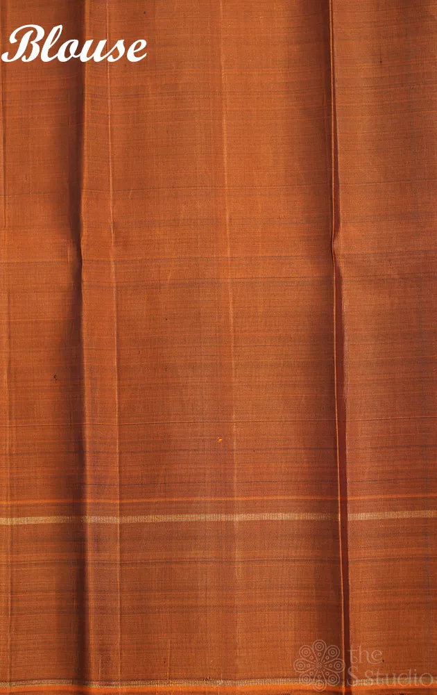 Brown kanjivaram silk saree with rust border
