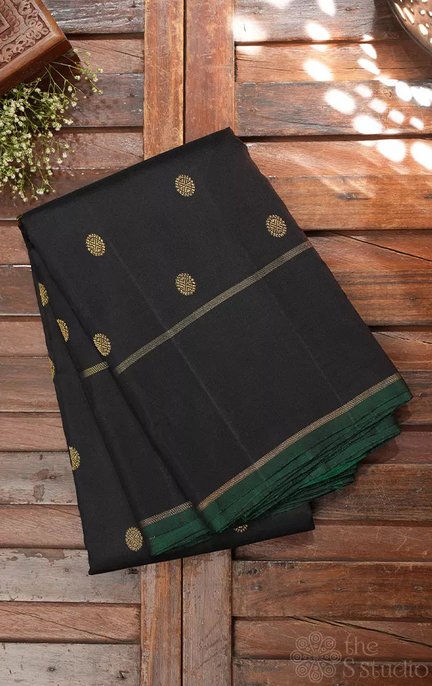 Black kanjivaram silk saree with motifs