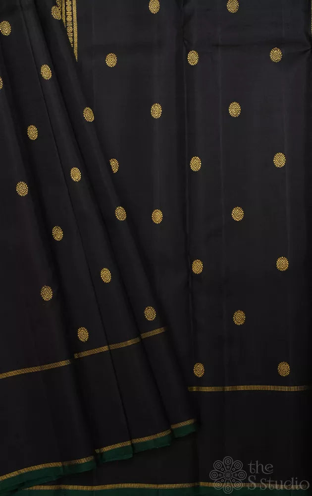 Black kanjivaram silk saree with motifs