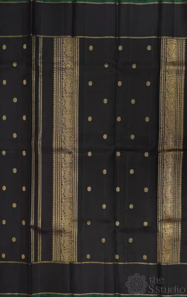 Black kanjivaram silk saree with motifs