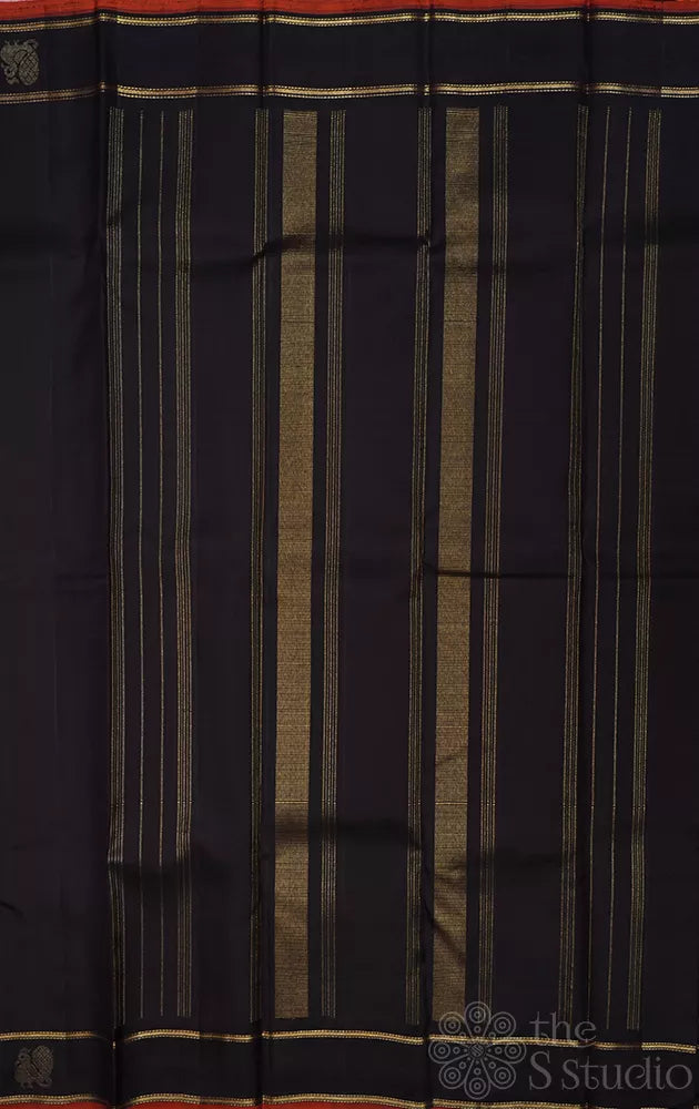 Dark brown adai woven kanjeevaram silk saree with annam motifs