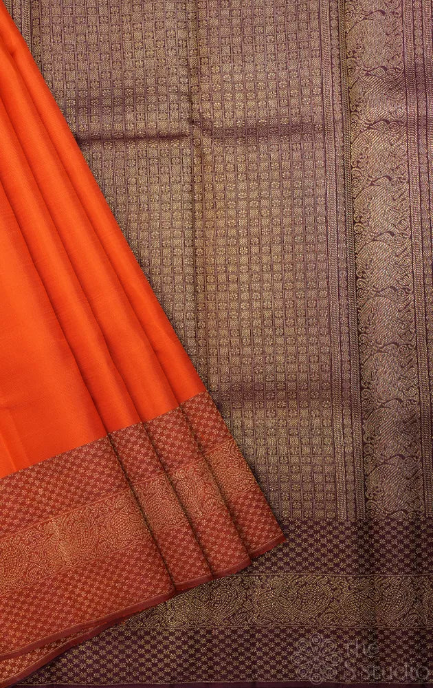Rust kanchipuram silk saree with maroon border
