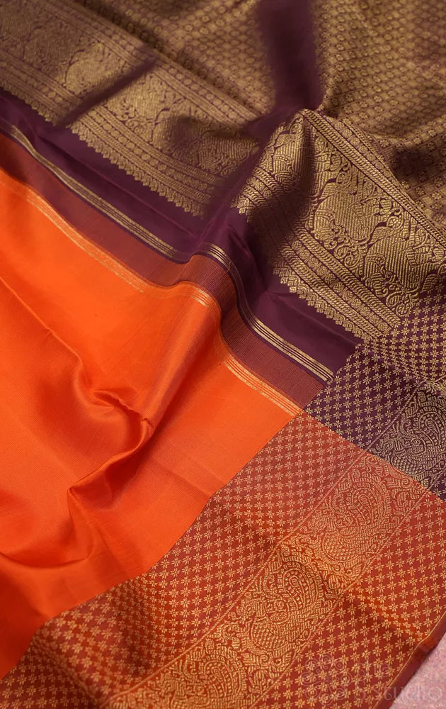 Burnt Orange kanchipuram silk saree with maroon border