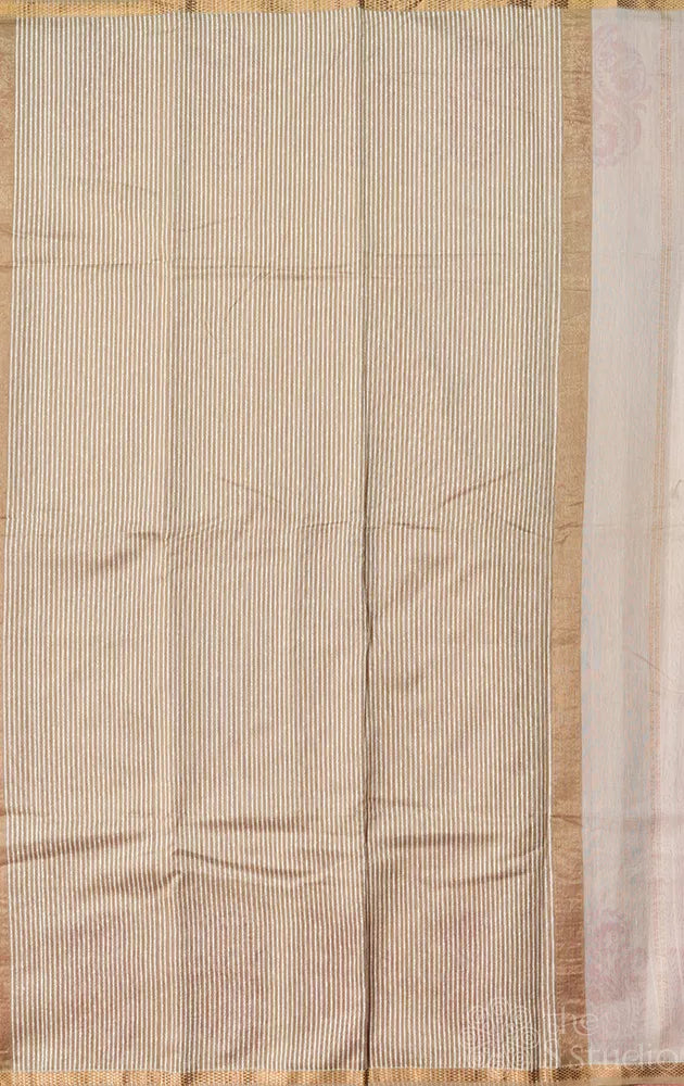 Off white maheshwari silk cotton saree with block printing on border