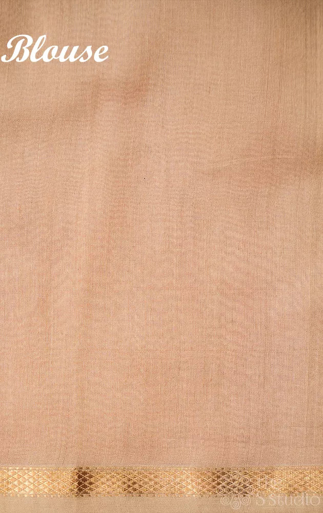 Light orange maheshwari silk cotton saree with block printing on border