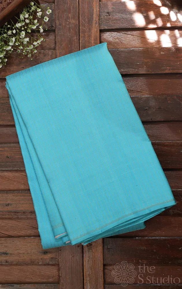 Aqua blue Kanjivaram silk saree with vertical thread lines