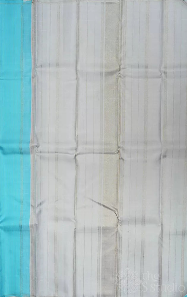 Aqua blue Kanjivaram silk saree with vertical thread lines
