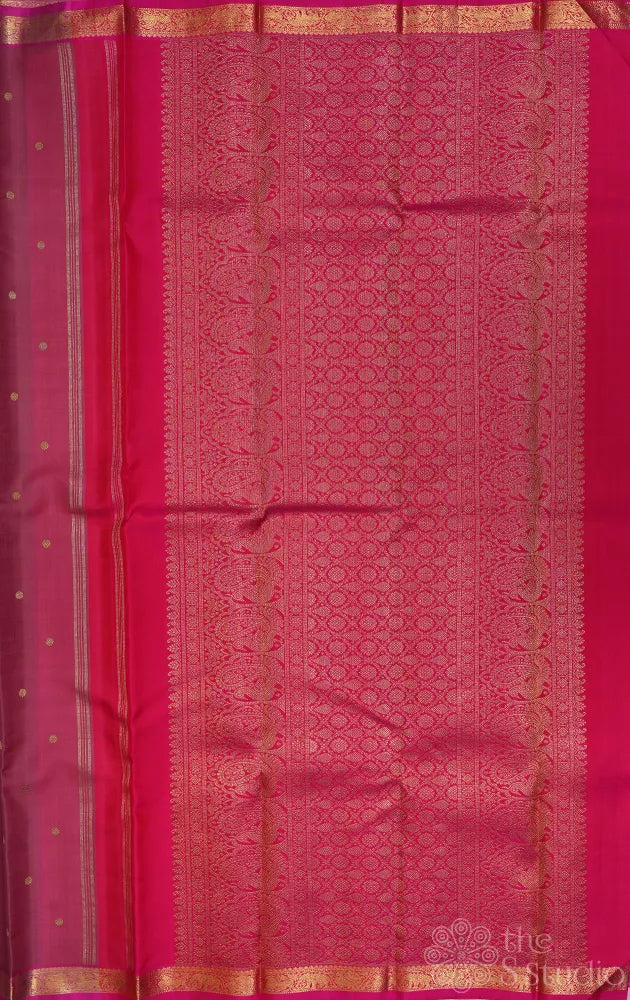 Pomegranate pink kora kanchipuram silk saree with small border