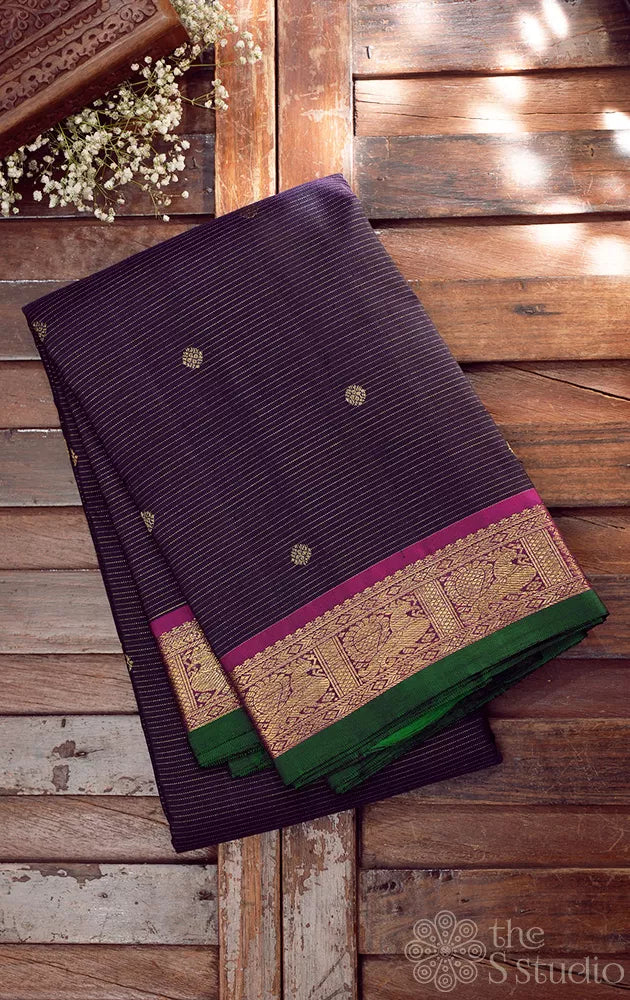 Violet vairaoosi kanjivaram silk saree with small border