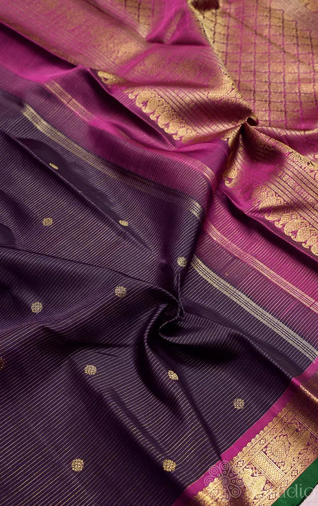 Violet vairaoosi kanjivaram silk saree with small border