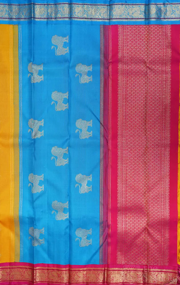 Mango yellow ganga jamuna kanchi pattu saree with double pallu