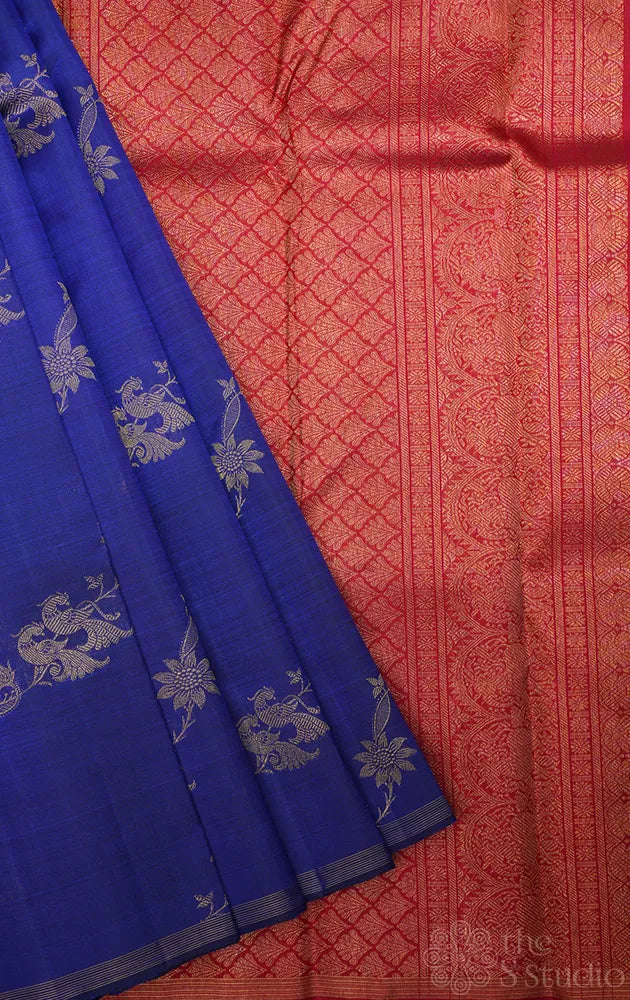 Royal blue kanchi pattu saree with thodar kodi zari design