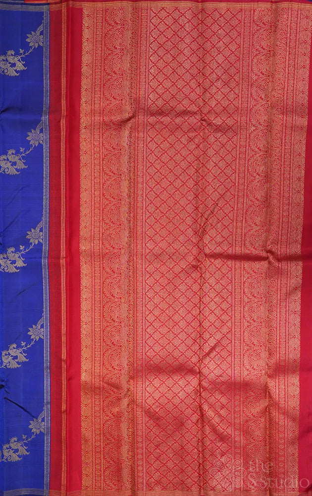 Royal blue kanchi pattu saree with thodar kodi zari design