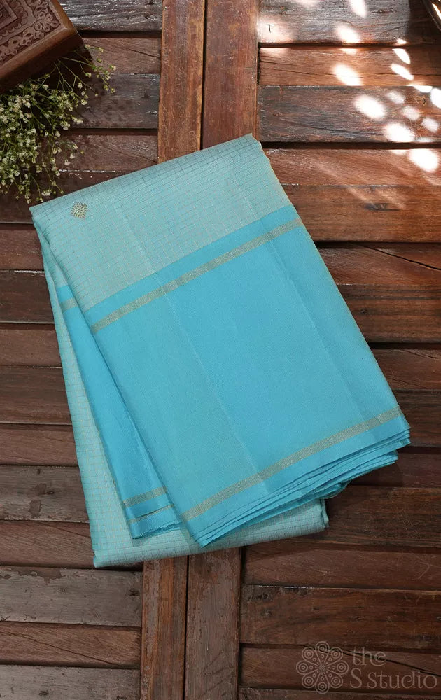 Light blue kanchi silk saree with sky blue border