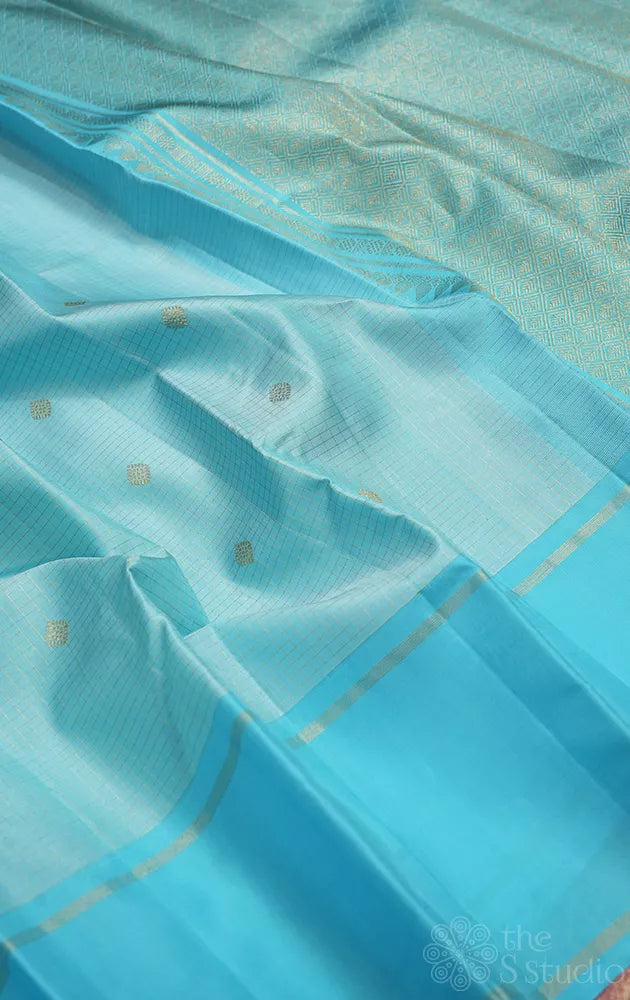 Light blue kanchi silk saree with sky blue border
