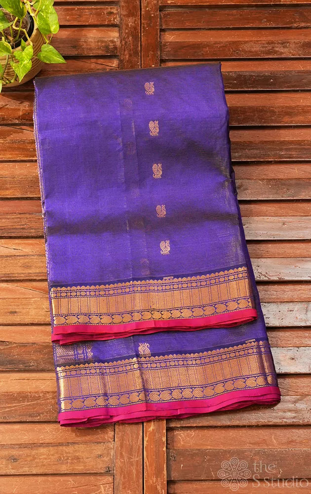 Royal blue vairaoosi silk cotton saree with zari border
