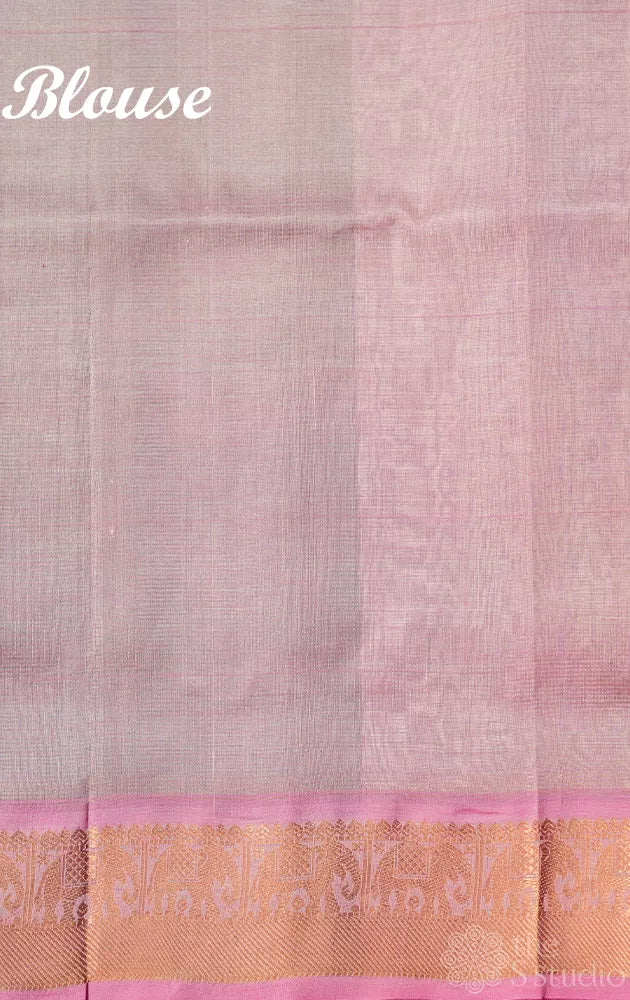 Green vairaoosi silk cotton saree with light pink zari border