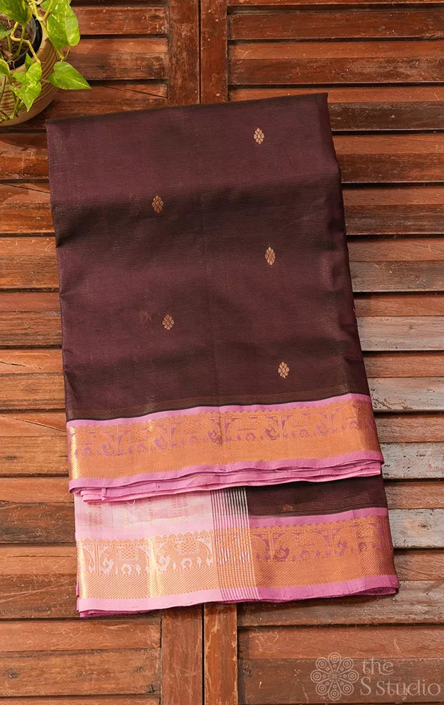 Brown vairaoosi silk cotton saree with zari border