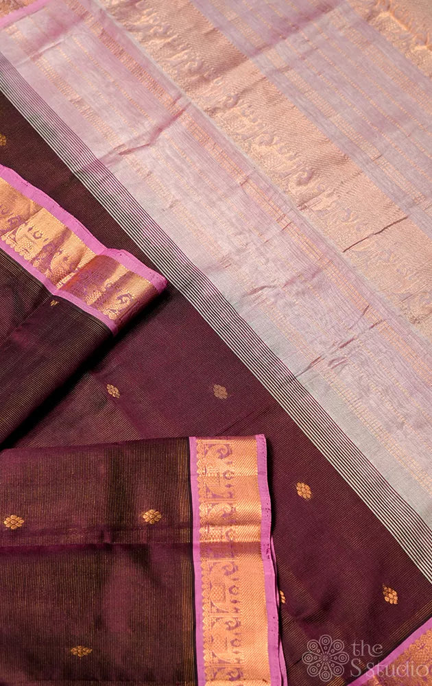 Brown vairaoosi silk cotton saree with zari border
