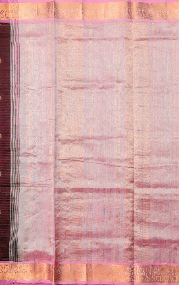 Brown vairaoosi silk cotton saree with zari border