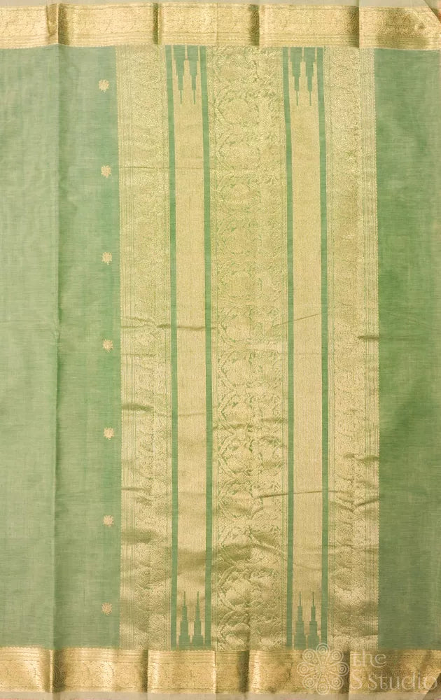 Light elachi green handloom kanchi cotton saree with zari woven border