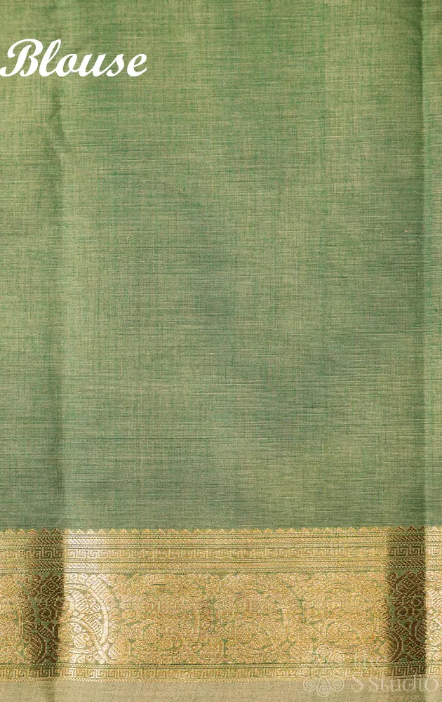 Light elachi green handloom kanchi cotton saree with zari woven border