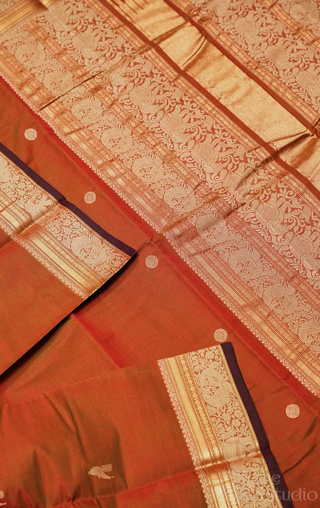 Manthulir brown handloom kanchi cotton saree