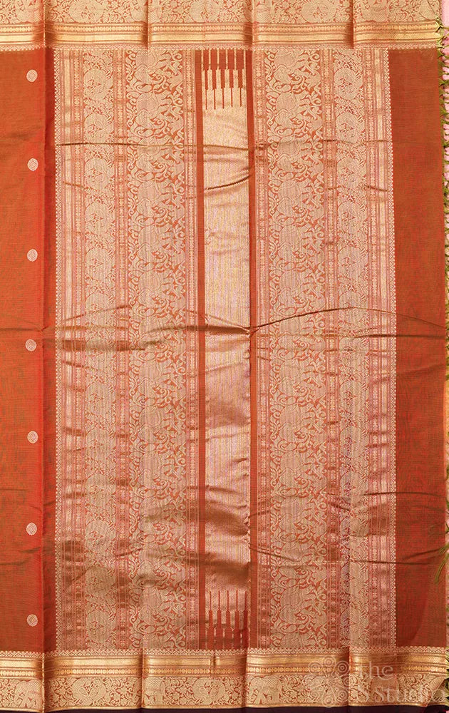 Manthulir brown handloom kanchi cotton saree