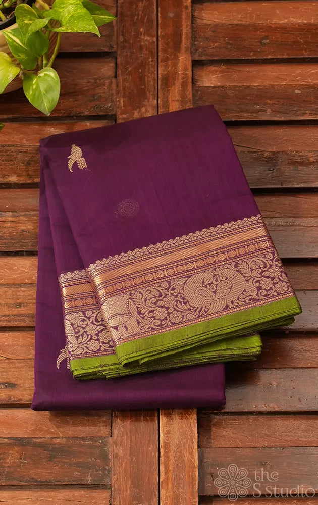 Deep purple handloom kanchi cotton saree