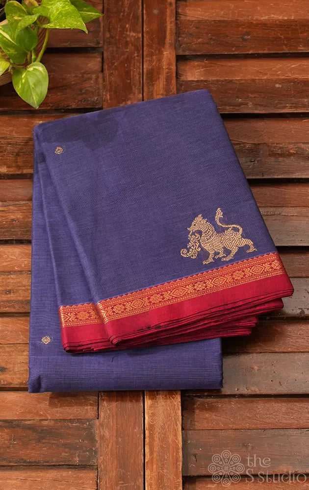 Pale violet handloom kanchi cotton saree with small border and rich pallu