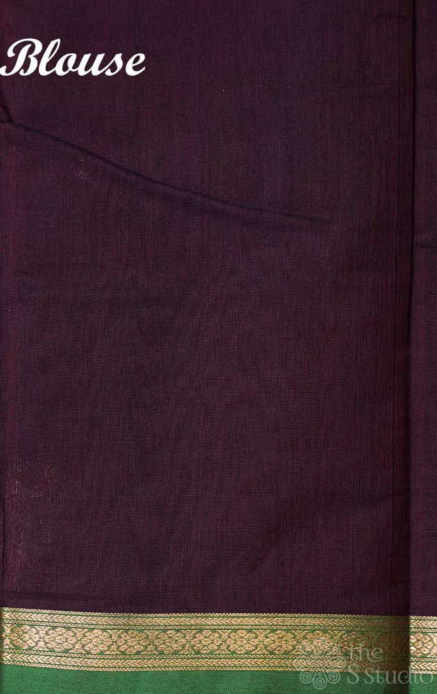 Dark brown colour kanchi cotton saree with deer motifs and rich pallu