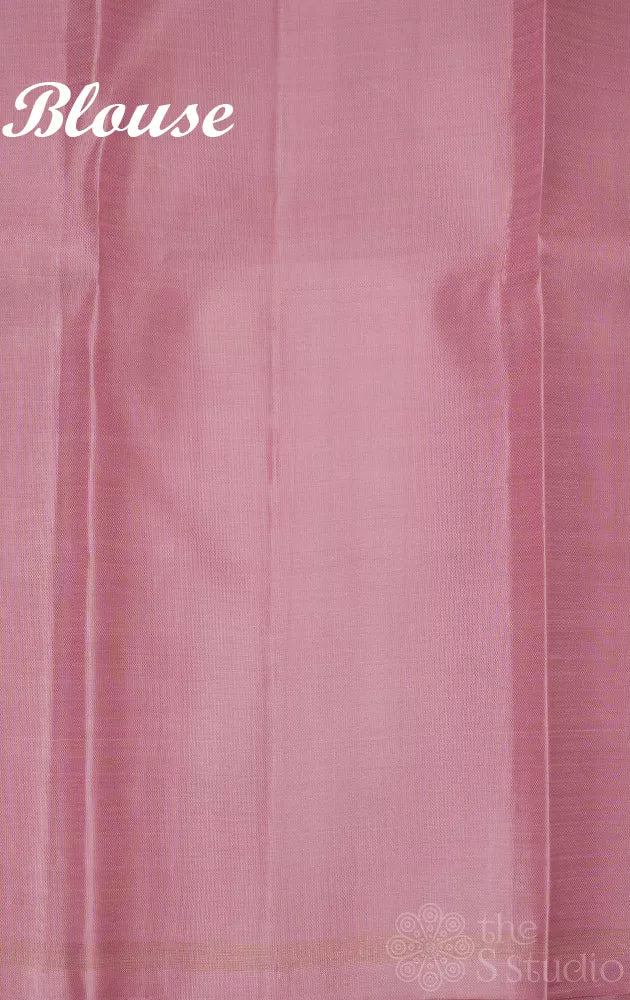 Green plain kanchi silk saree with onion pink pallu