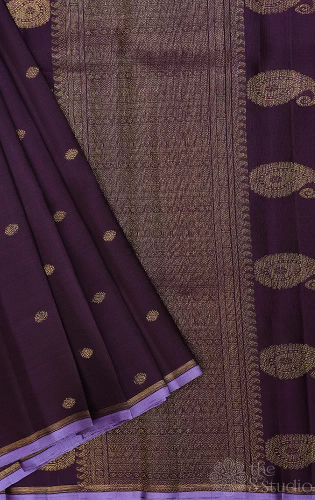Violet kora kanchi silk saree with zari rich pallu