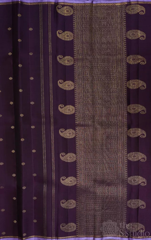 Violet kora kanchi silk saree with zari rich pallu
