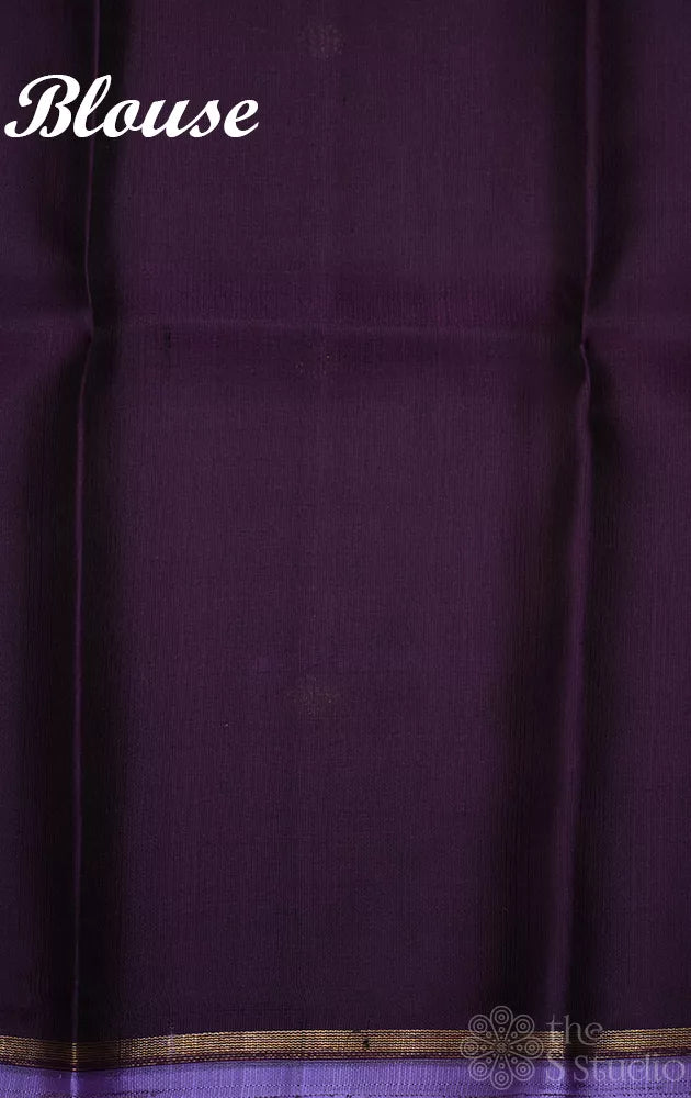 Violet kora kanchi silk saree with zari rich pallu