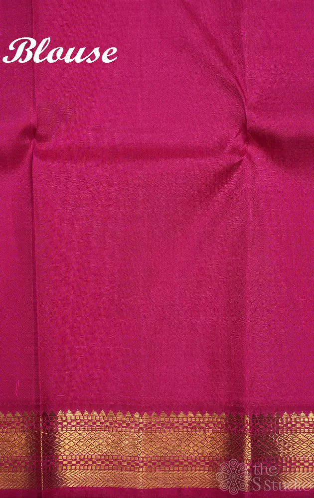 Off white kanchipuram silk saree with korvai maroon border