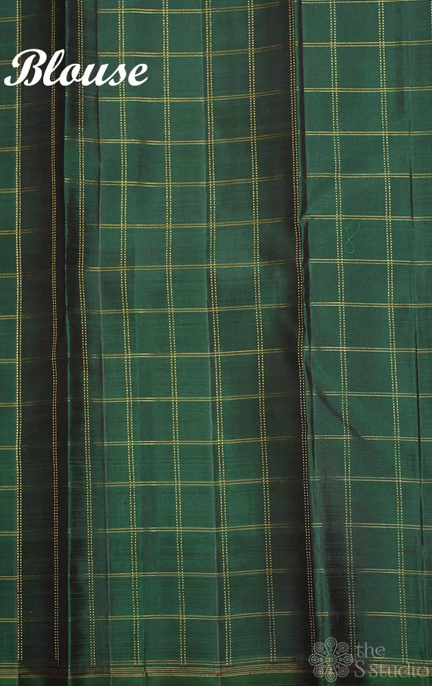 Burgundy maroon kanchipuram silk saree with checked pallu