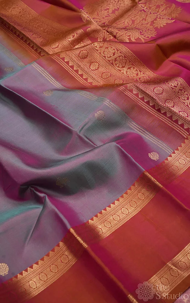 Dual tone lavendar peach kanchi silk saree with rettaipet peach border