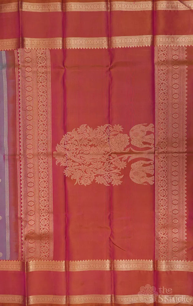 Dual tone lavendar peach kanchi silk saree with rettaipet peach border
