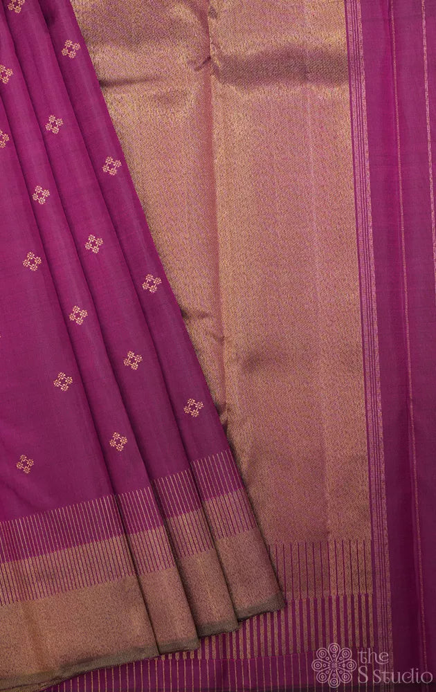 Purple kanjivaram silk saree with buttas and seepu reku border